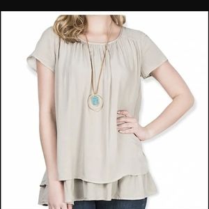 Matilda Jane Taupe Shadows Tiered Short Sleeve Blouse
